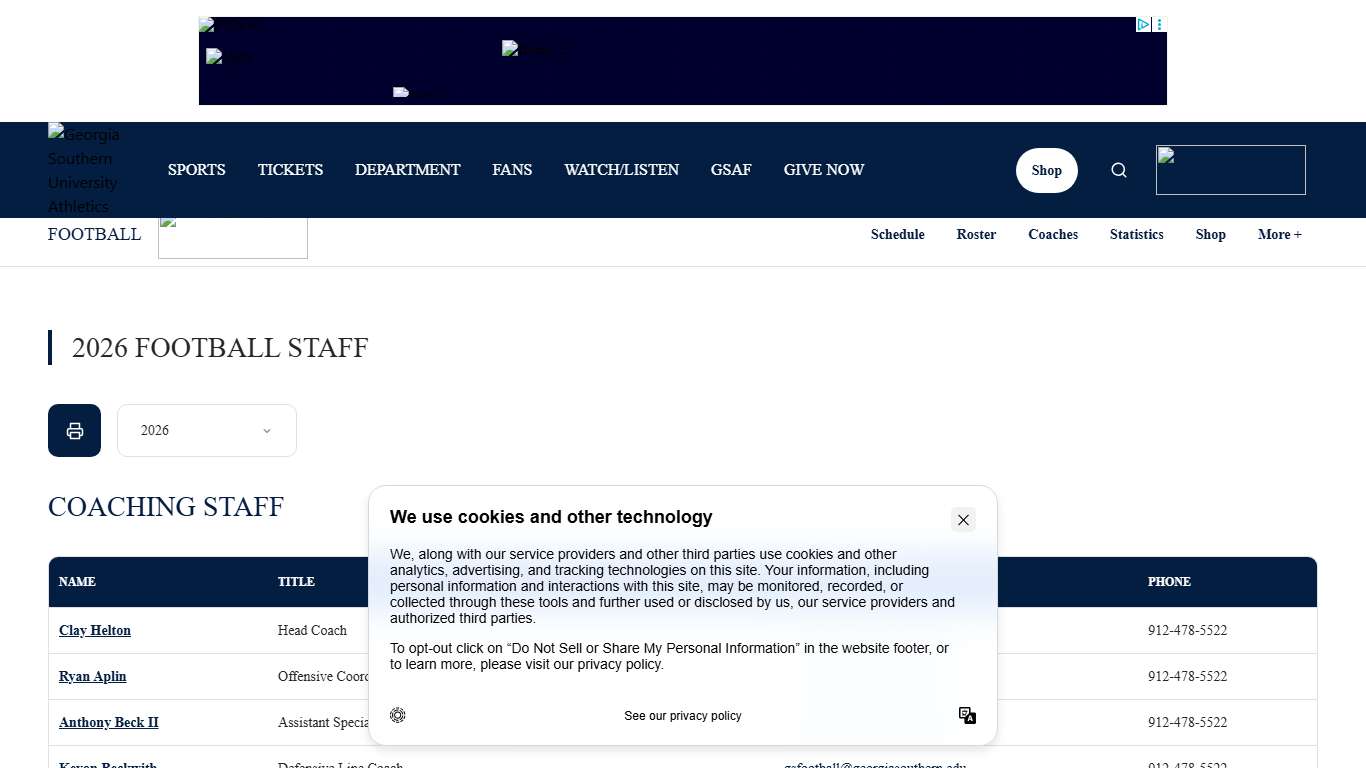 2026 Football Coaches - Georgia Southern University Athletics